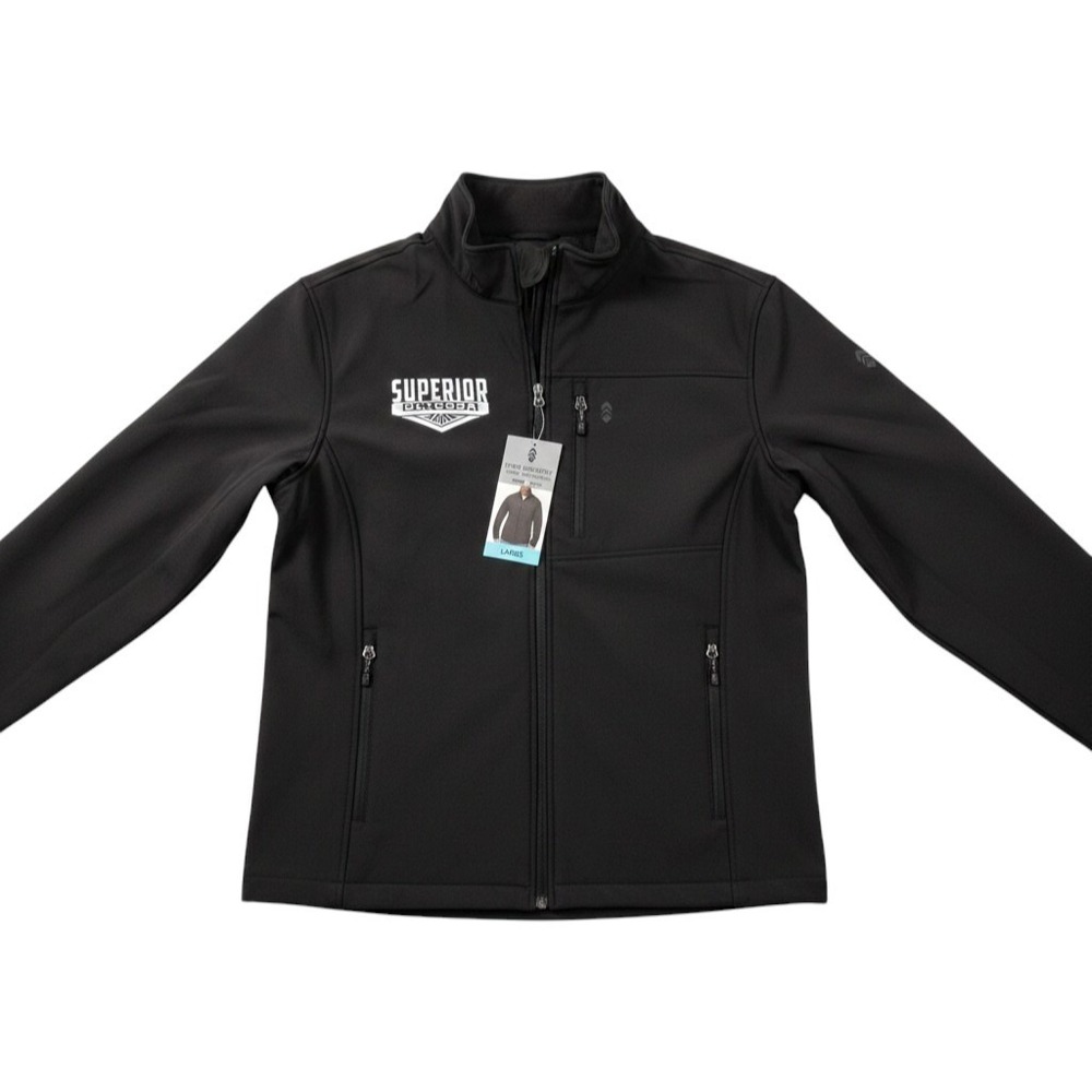 Free Country Mens Jacket Super Softshell Stretch Zip Pocket Size L Black Outdoor